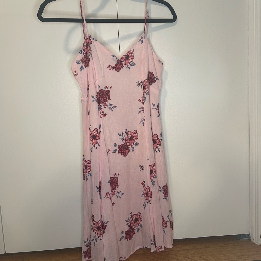 H&M pink and flowery mini dress with tie at the back size 4